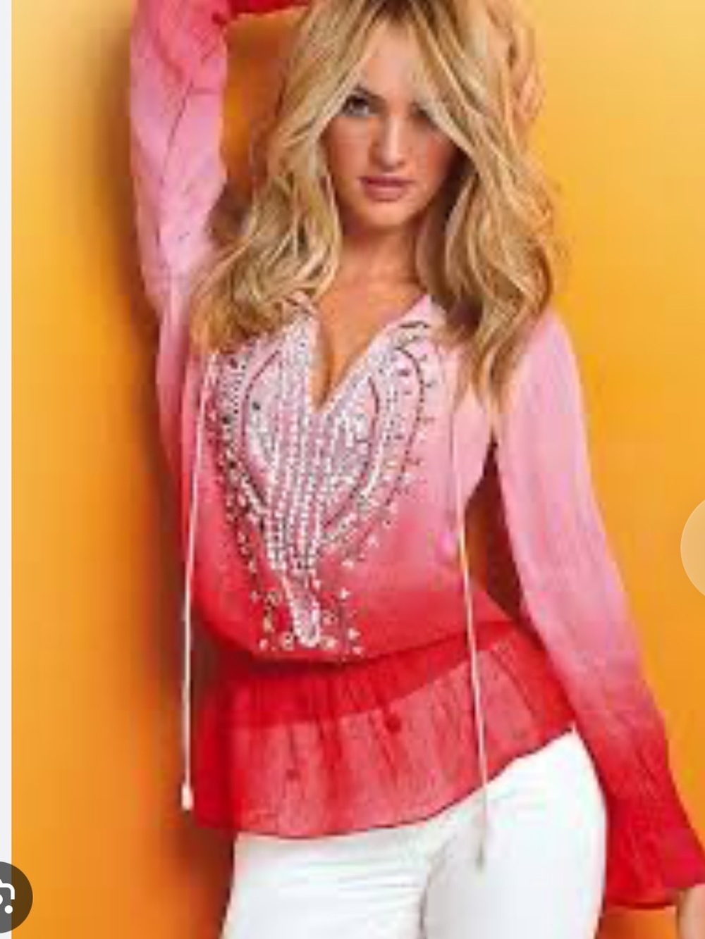 Victoria’s Secret Beaded Ombre Pink to Red Women's Blouse